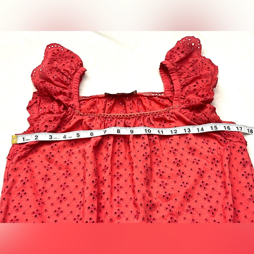 LOFT Women’s Coral Colored Eyelet Sleeveless Blouse with Ruffle Detail Sz Small - Picture 8 of 12